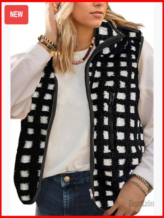 Jackets & Blazers - Sleeveless Fleece Vest with Sherpa Lining, Fitted Winter Top